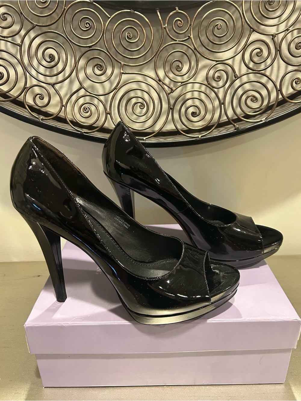 Vera Wang Women's Black Patent Peep-Toe 5"  Heels